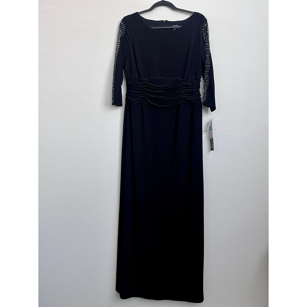 New Women’s S.L. Fashions Womens Long Length Ruched Waist Formal Black Size 16P